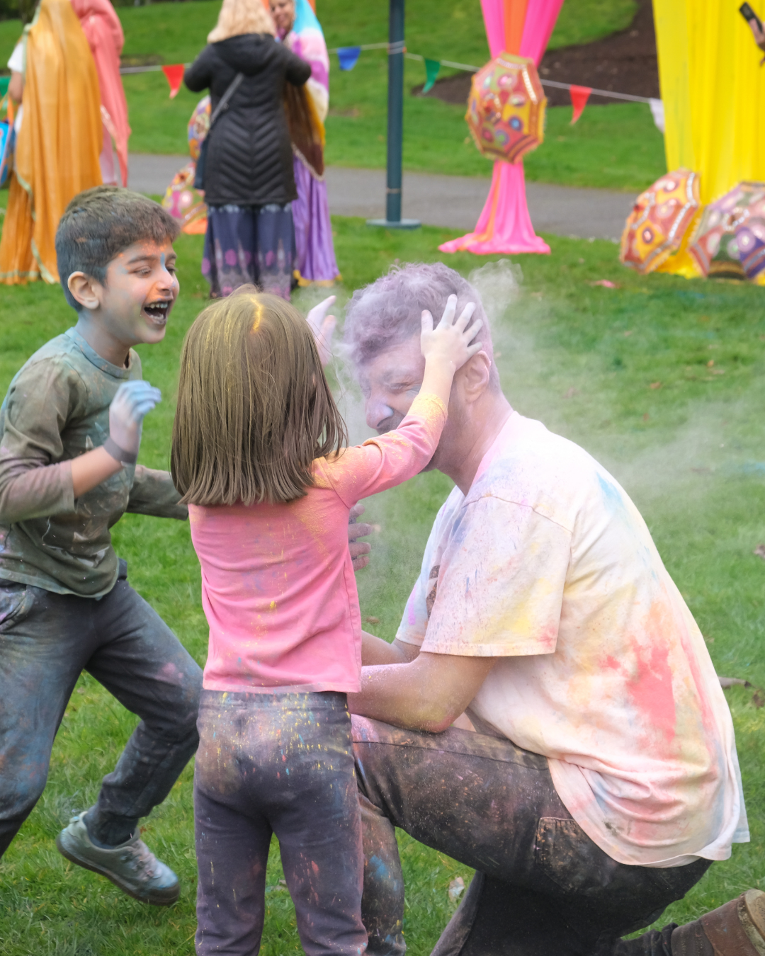 kids playing with chalk color