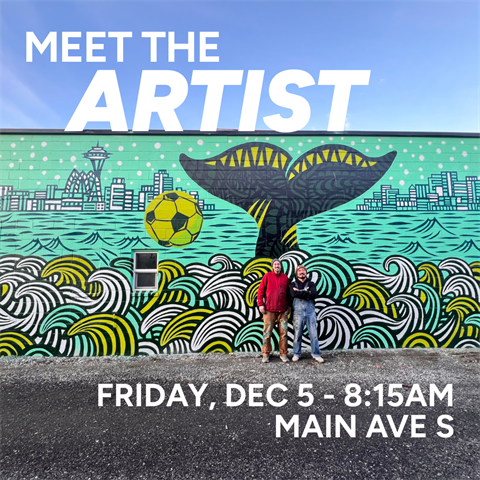 Image of Main ave S murla with artists in front. Text 