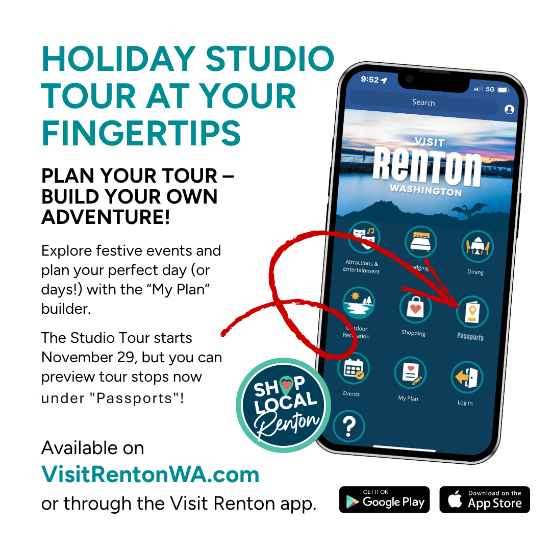 Advertises Holiday Studio Tour and points to the 