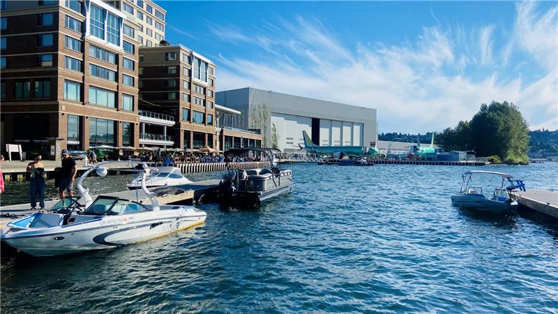 Hotel on the water with boats