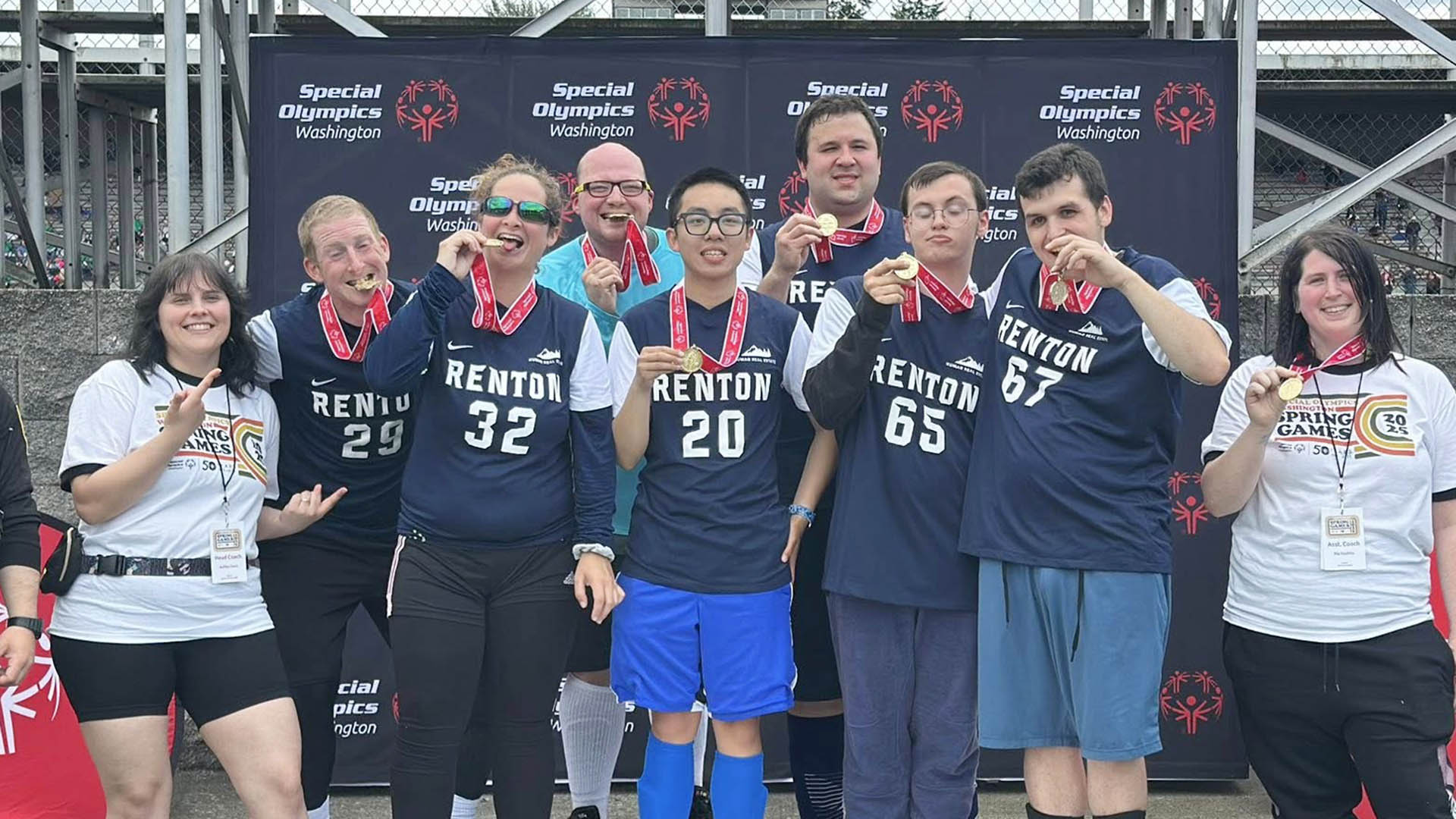 Adaptive Recreation participants celebrating at Special Olympics
