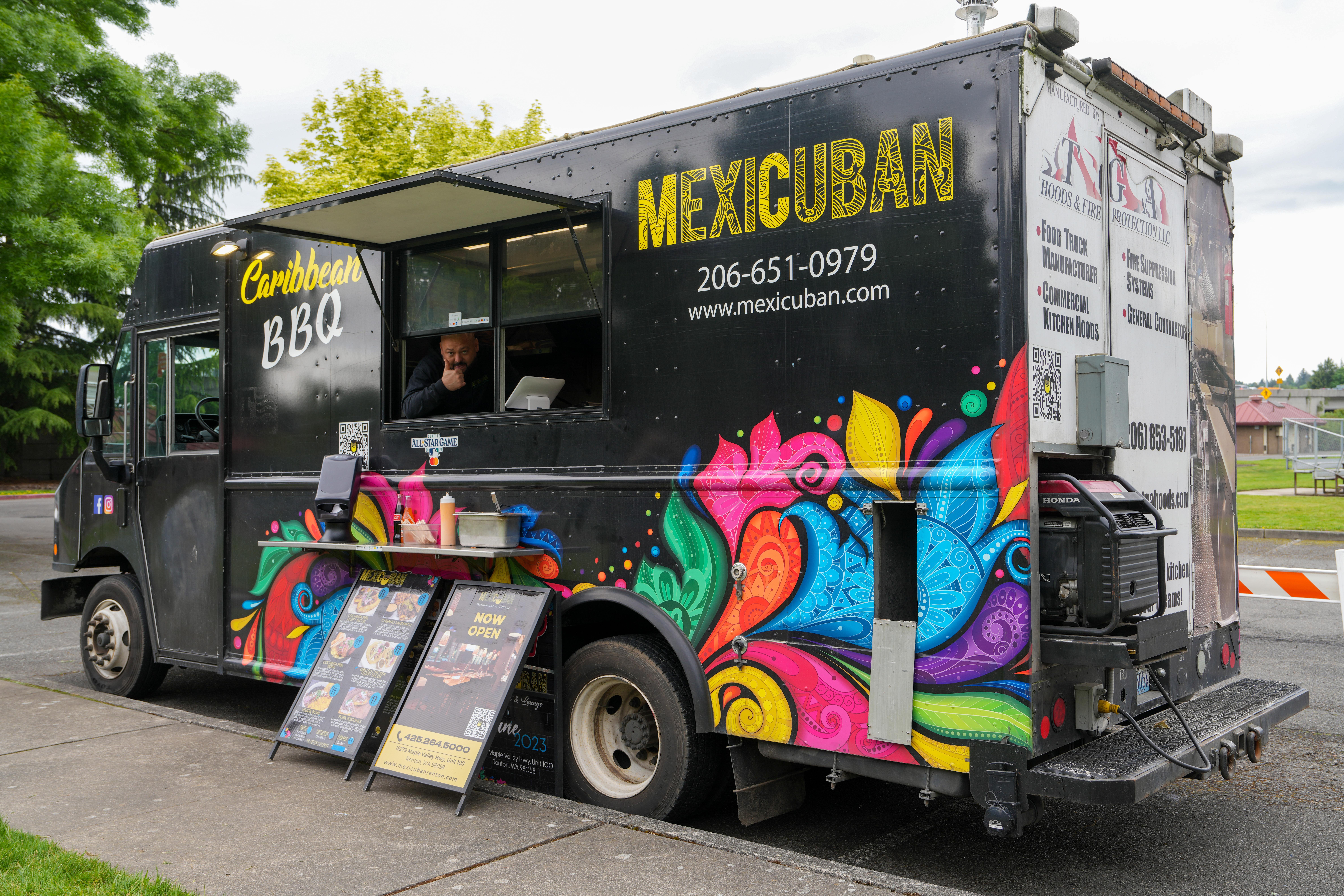 Residents at a food truck