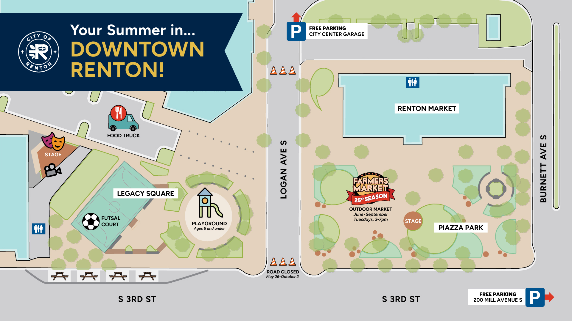 Legacy Square, Piazza Park, and Renton Market DowntownMap