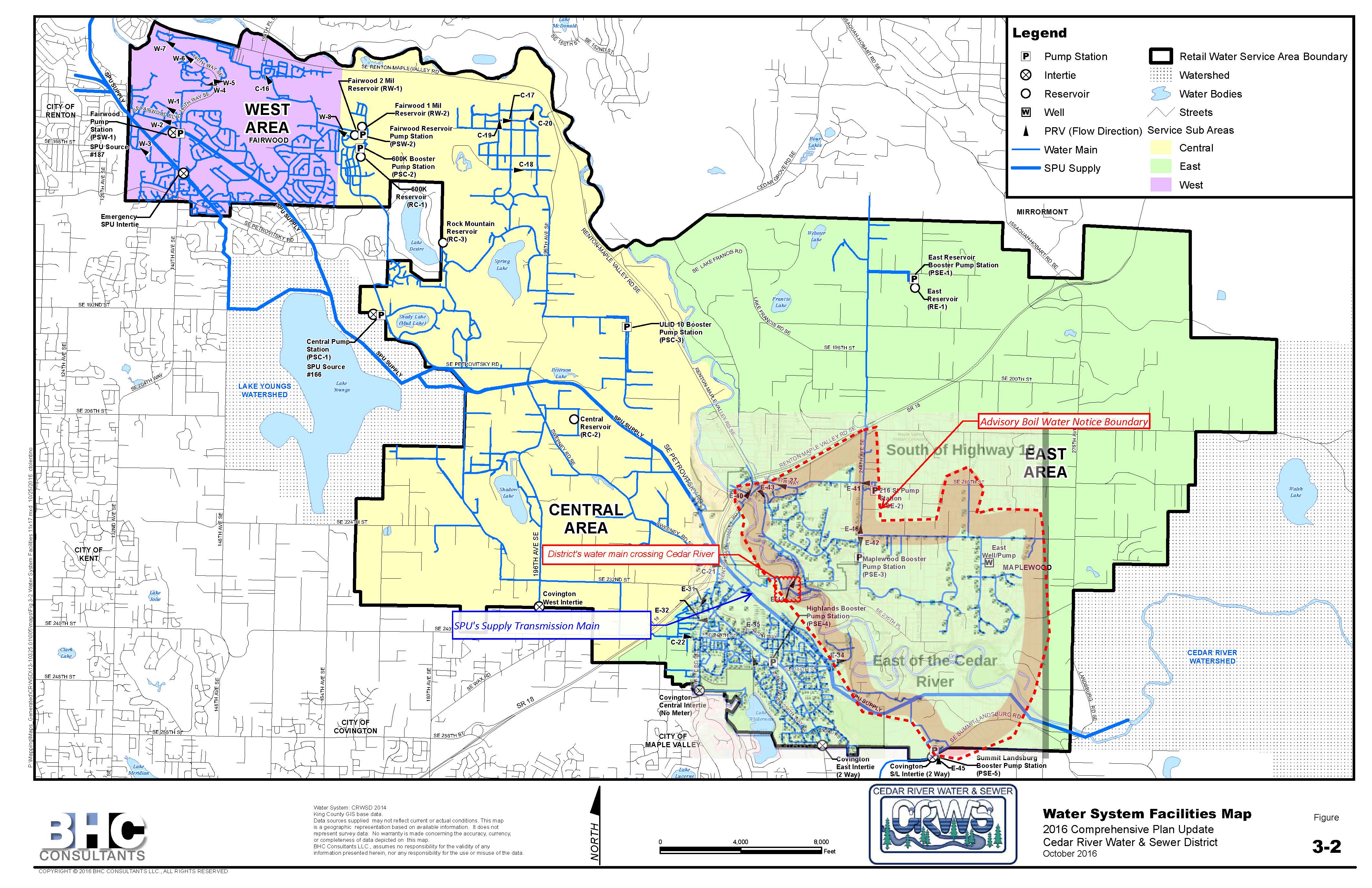 Map of areas impacted by the water boil advisory
