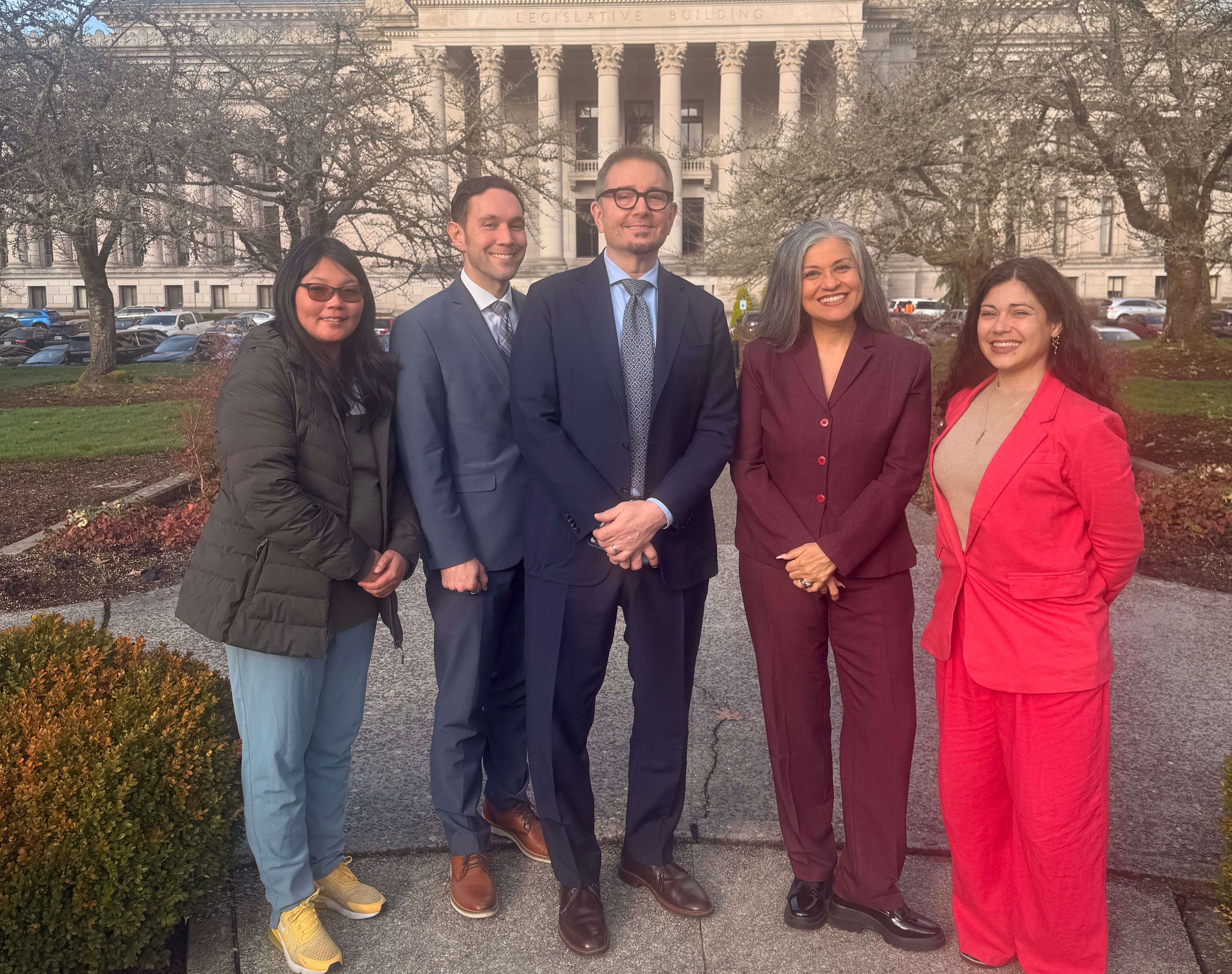 Mayor Pavone and city councilmembers stand outside of State Capitol building in Olympia, Washington
