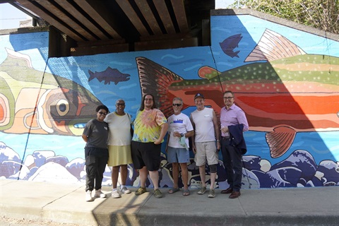 New Salmon Mural Unveiling under Houser Way Bridge