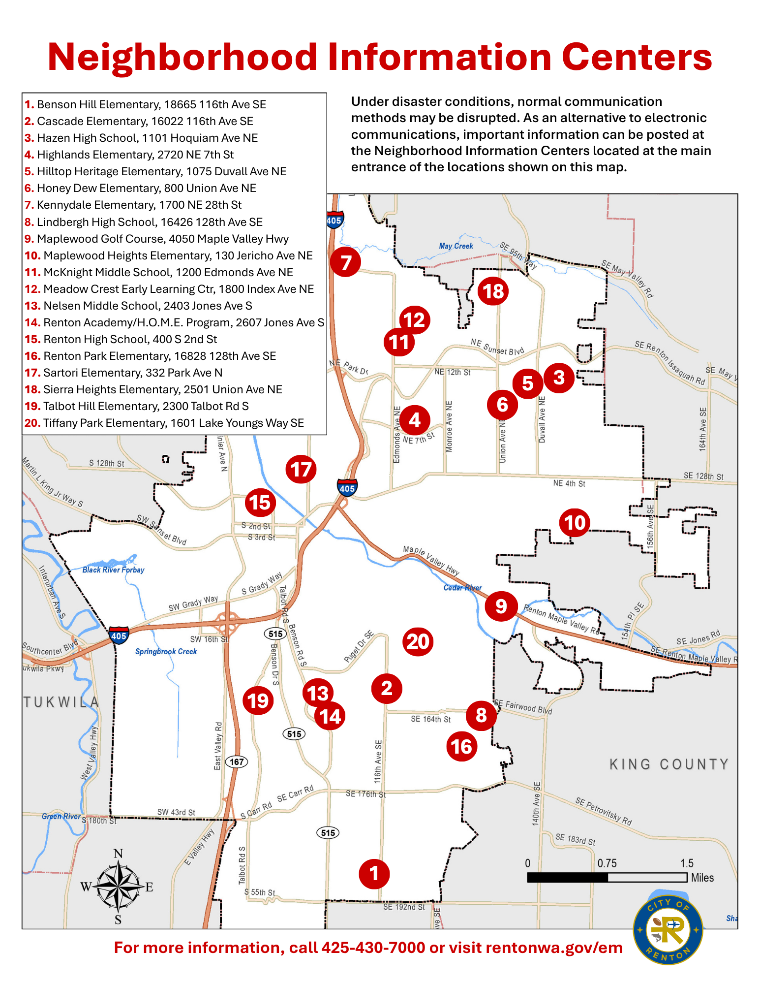 Photo map of Neighborhood Information Centers in the City of Renton